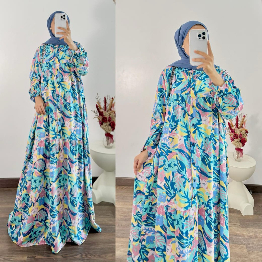 Gamis Rosa Rayon Motif Premium Kancing Depan