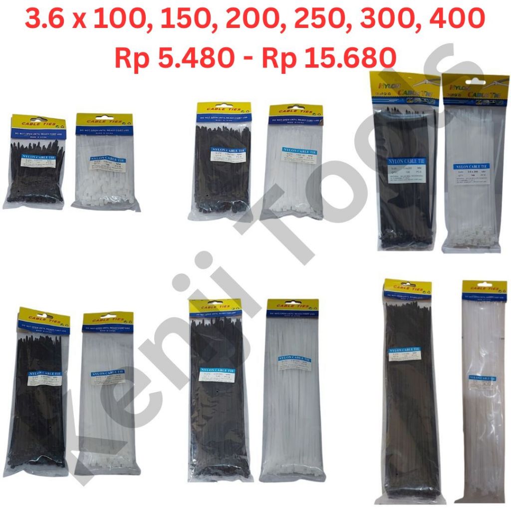 

Kabel Ties Nylon Hitam Putih Isi 100 Pcs 3.6 x 100mm 150mm 200mm 250mm 300mm 400mm Ikat Kabel