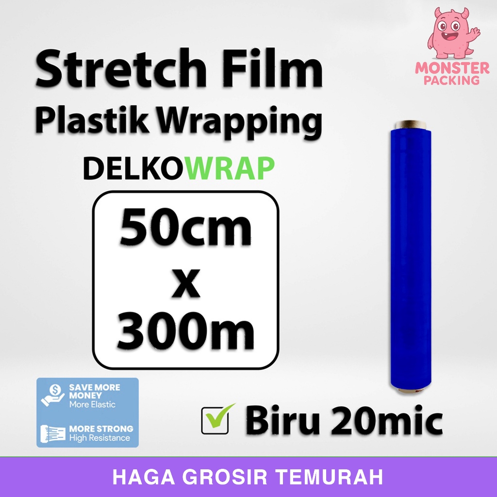 Plastik Wrapping Stretch Film 50cm x 300m DELKOWRAP BIRU SATUAN