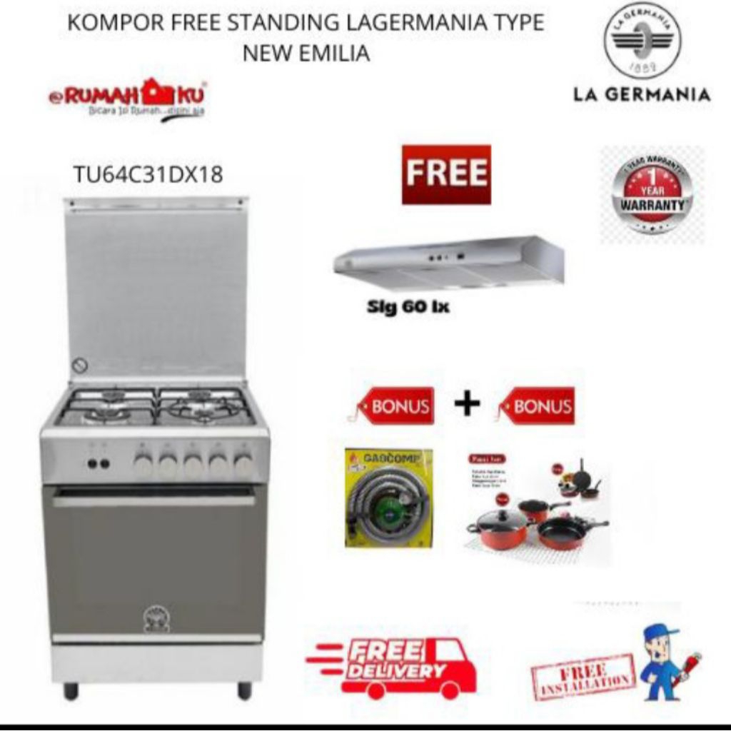 Kompor Freestanding LA GERMANIA 60cm New Emilia TU64C31DX18