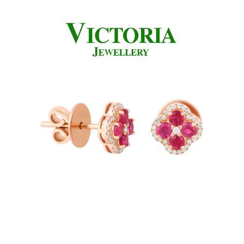 Anting Berlian Wanita Batu Ruby Burma VER1253405 Victoria Jewellery
