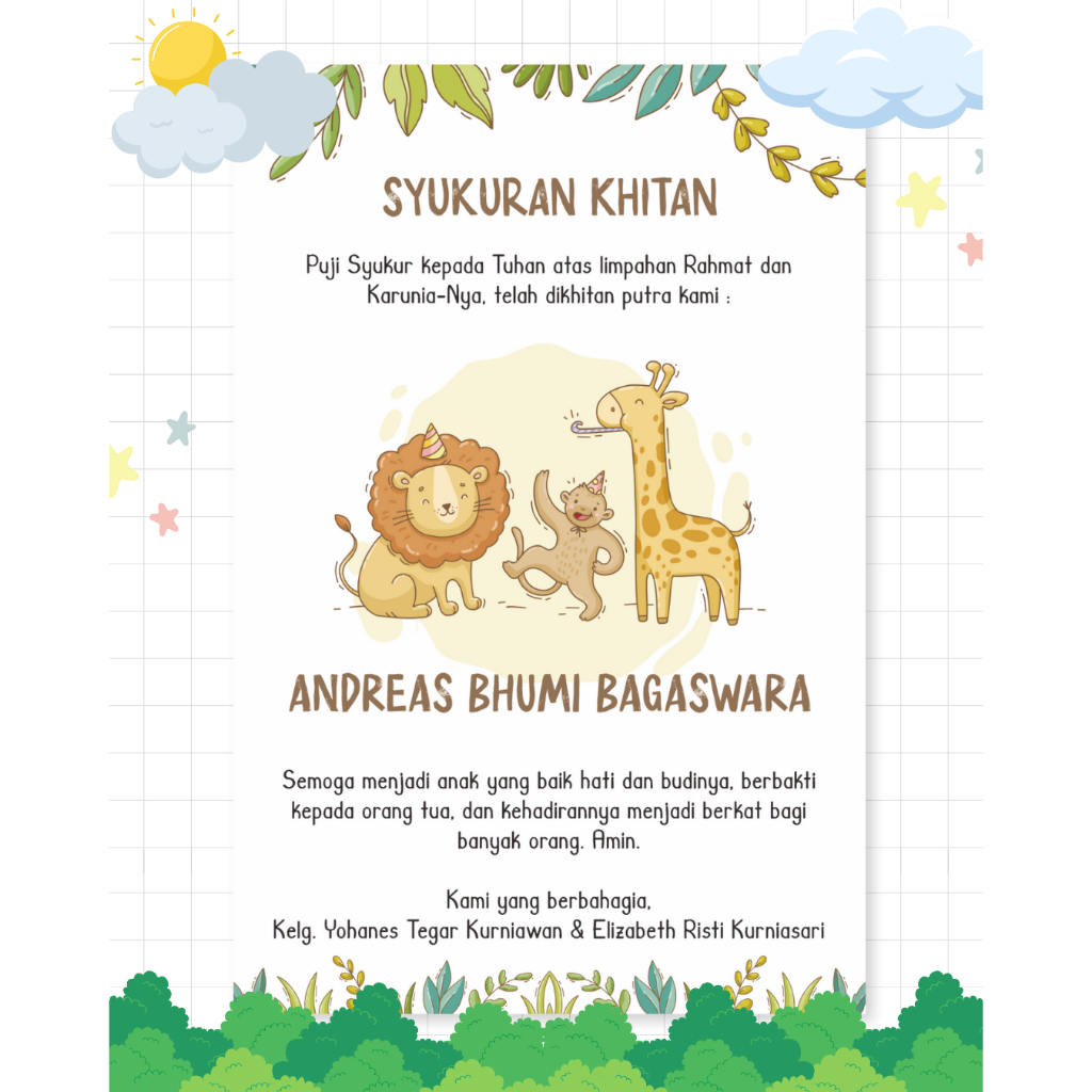 Kartu Ucapan Tasyakuran Khitanan / Kartu Syukuran Khitan / Kartu Ucapan Khitan / Kartu Bingkisan Tas