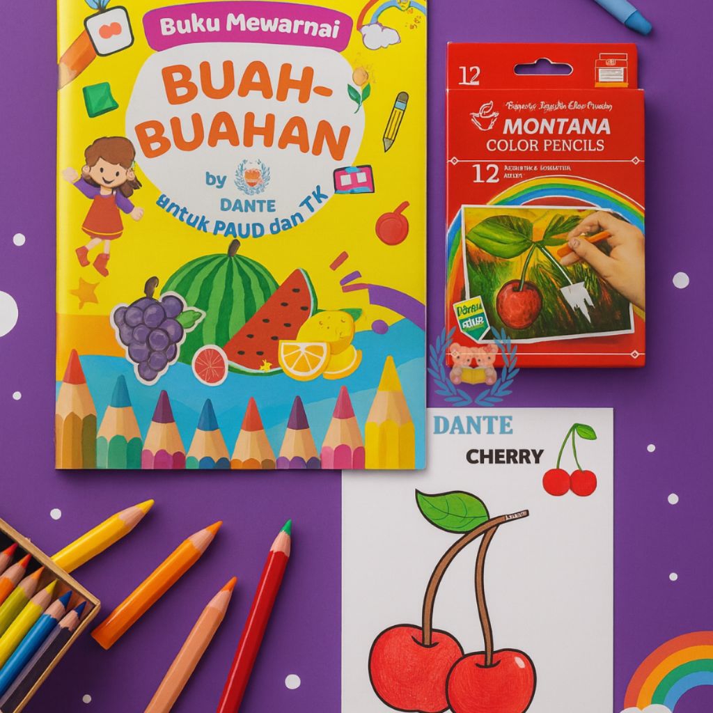 

Paket belajar mewarnai PAUD - TK - 1 set buku mewarnai + pensil warna isi 12 - Dante