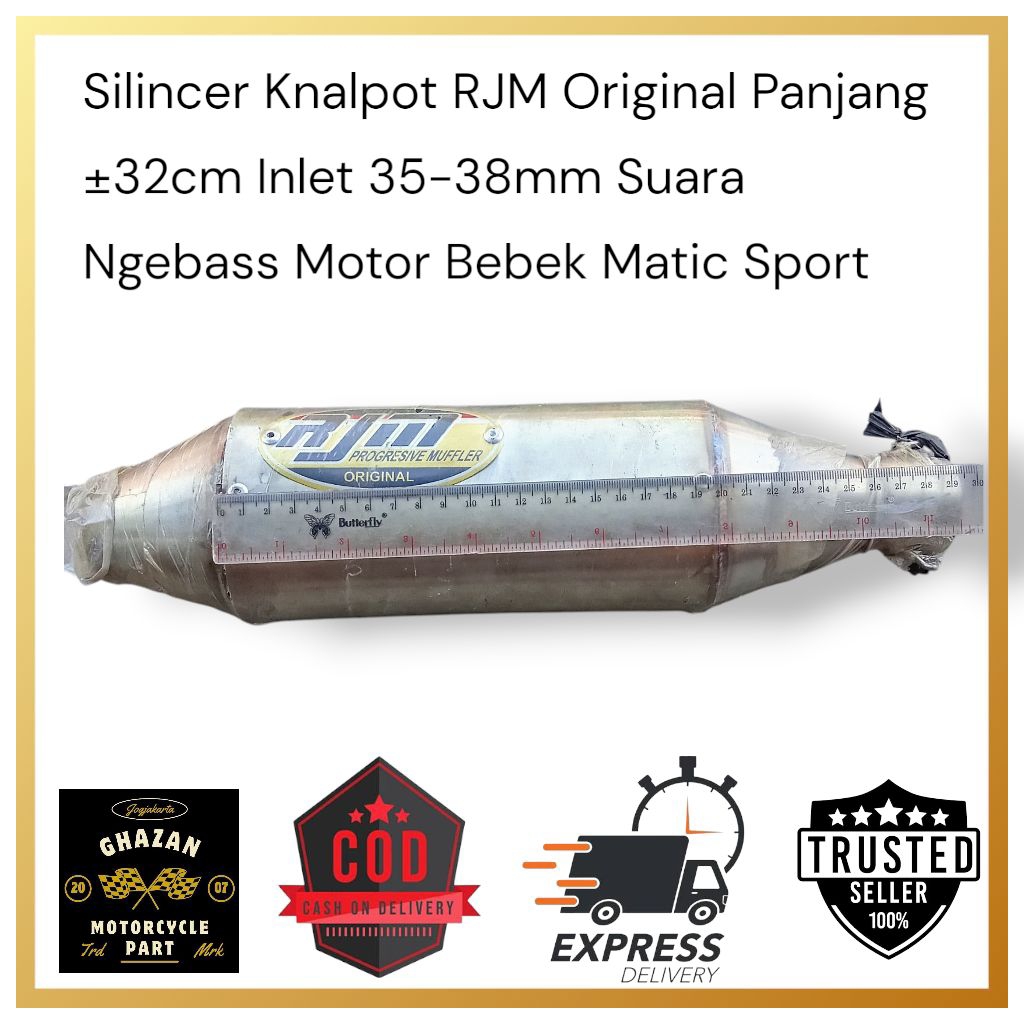 Silincer Knalpot RJM Original Panjang ±32cm Inlet 35-38mm Suara Ngebass Motor Bebek Matic Sport