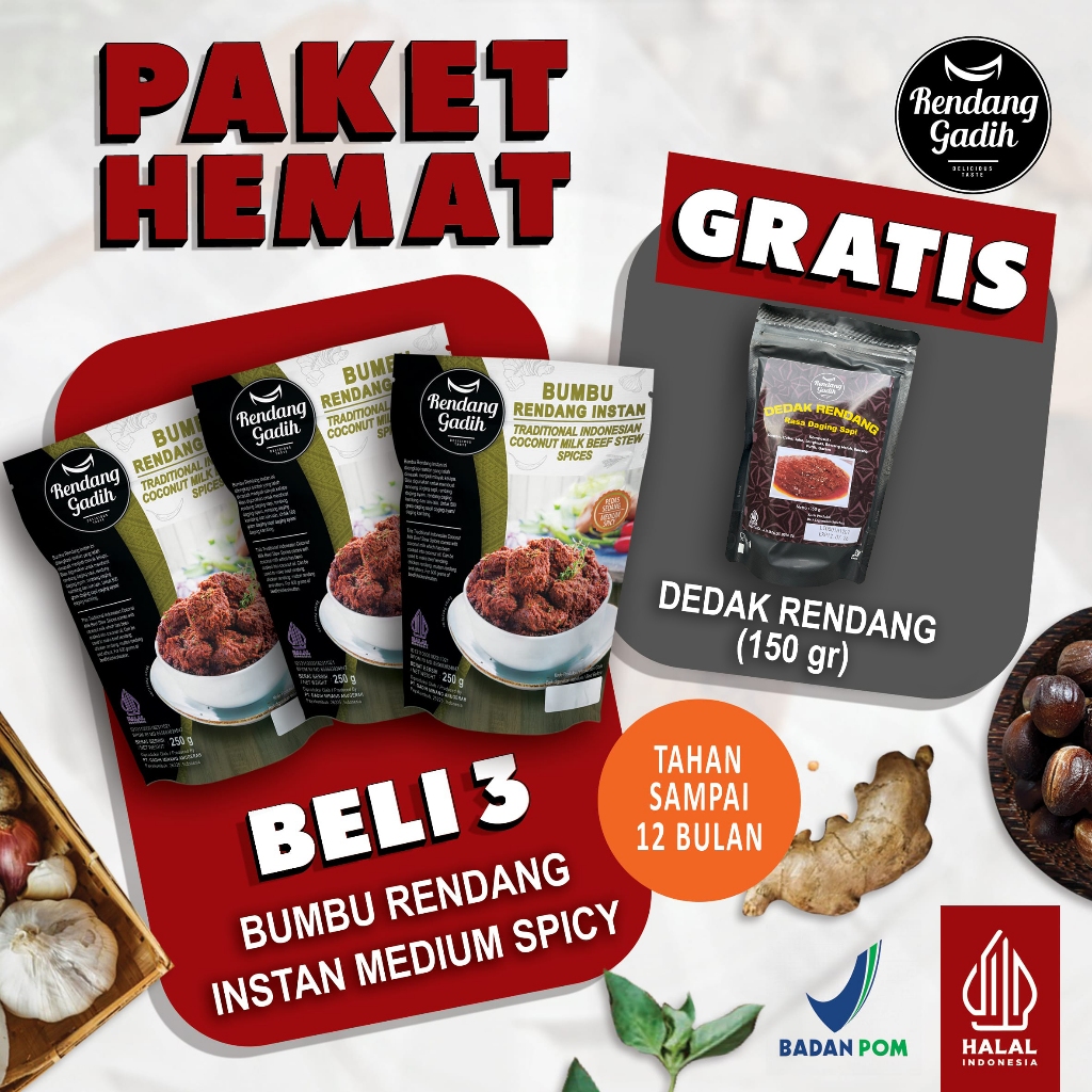 

Rendang Gadih - Paket 3 pcs Bumbu Rendang Instan @ 250 g