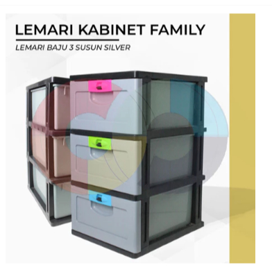 Lemari Kabinet Family Susun 3 Silver - Plastik Murah Serbaguna