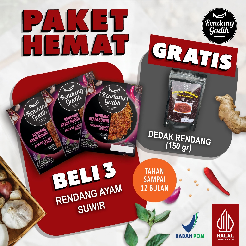 

Rendang Gadih - Paket 3 pcs Rendang Ayam Suwir @ 150 g