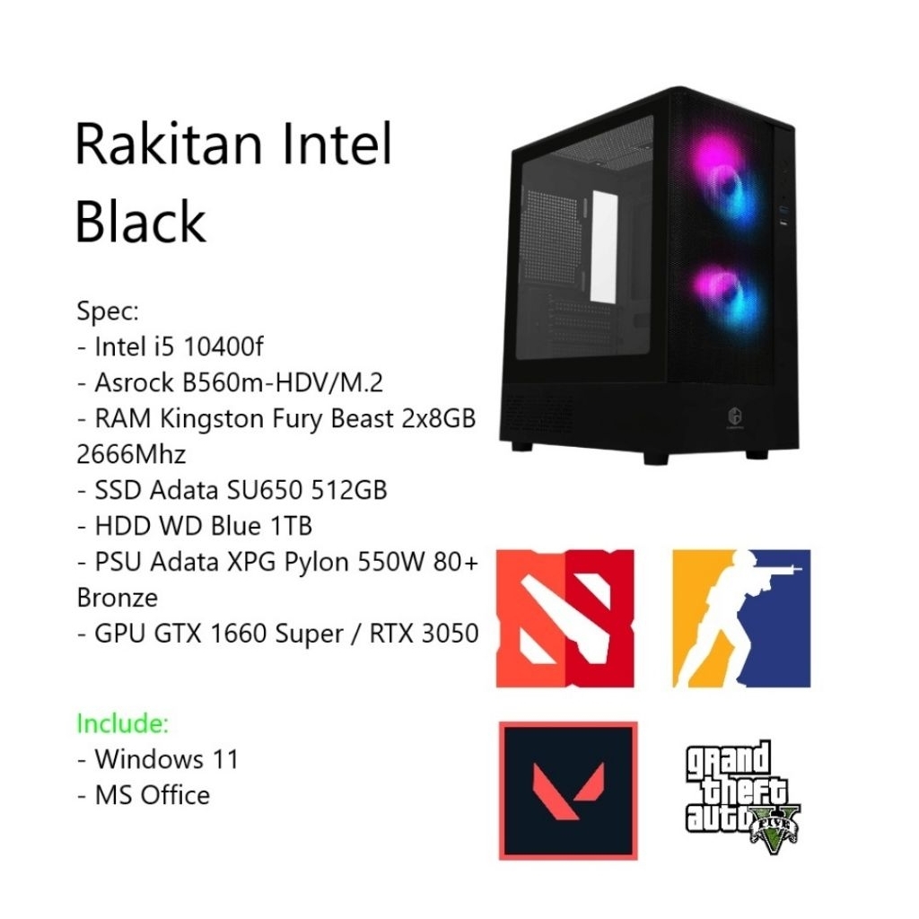 PC Rakitan Gaming Medium-Low i5-10400F 16GB
