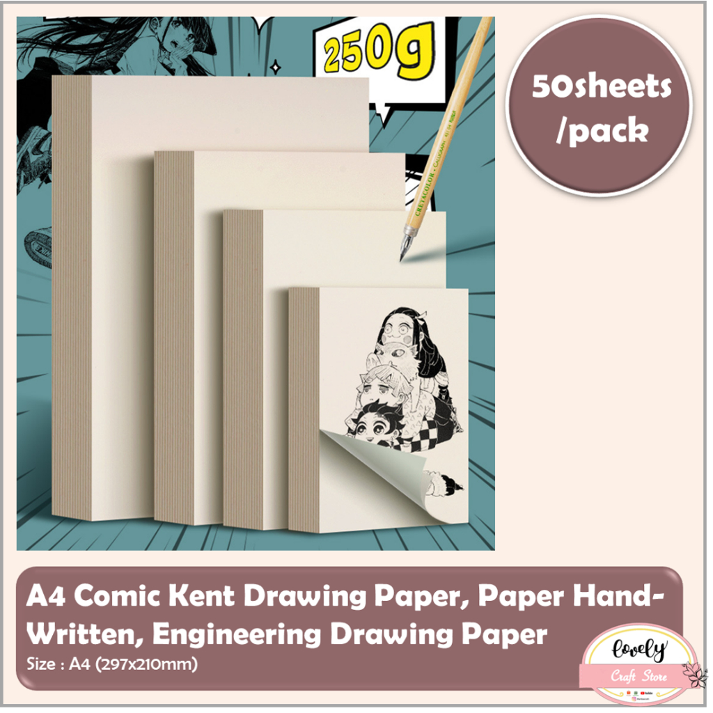 

LovelyCraftStore | 50sheets/pack A4 Kent Drawing Paper, Sketch Paper White Cardboard Thickeneded 250gsm, Paper Handwritten, Engineering Drawing Paper #F06