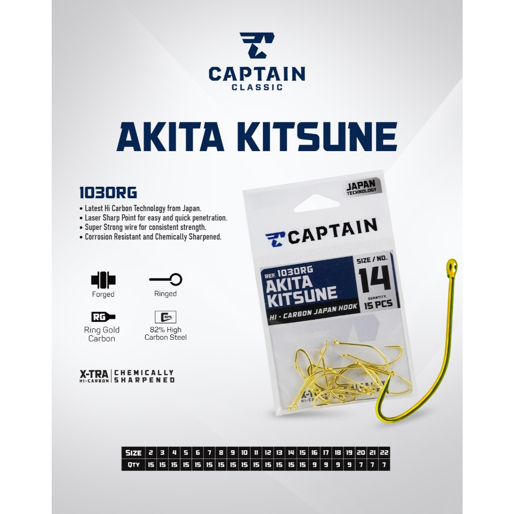 Hook/ Kail Pancing Captain AkitaKitsune Gold 1030RG Per Box, 40bks Per Box, Per Nomor