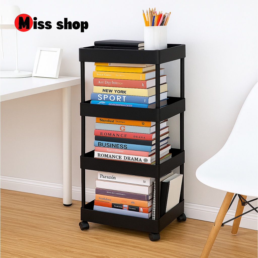 

(MS)Rak 4 Susun Dengan Roda Rak Buku Sebaguna Rak Troli Multifungsi