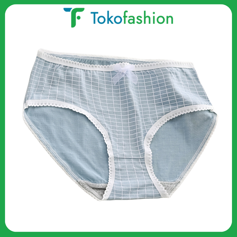 Tokofashion Cd Imut Fashion Jepang Celana Dalam Wanita Katun Mid Waist Motif Biru CD1089
