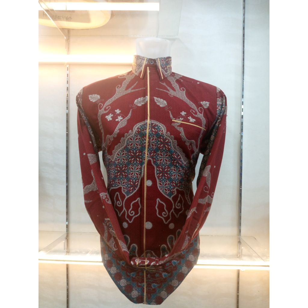SMOCK PRABU MERAH kemeja batik pria lengan panjang