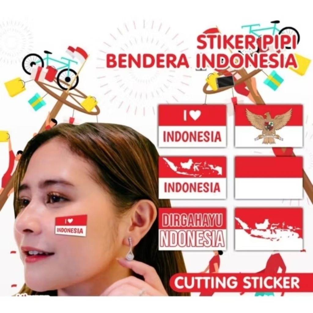

(1Lbr:32Pcs) Stiker Tempelan Pipi Indonesia Merah Putih Stiker Pipi Bendera Sticker HUT RI