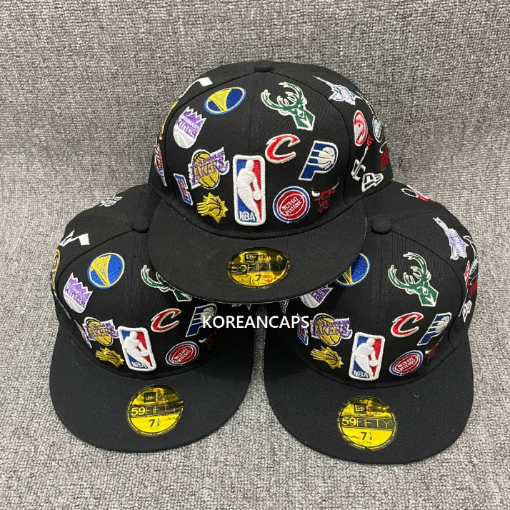 Topi Snapback Fitted NBA All Over Patch Black Bordir Build Up Caps