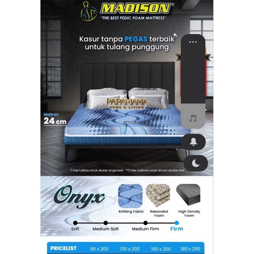 Tilam Busa Onyx Orthopedic Tebal 24cm Garansi 5 Tahun - Kasur Kesehatan Kain Resleting - Medan