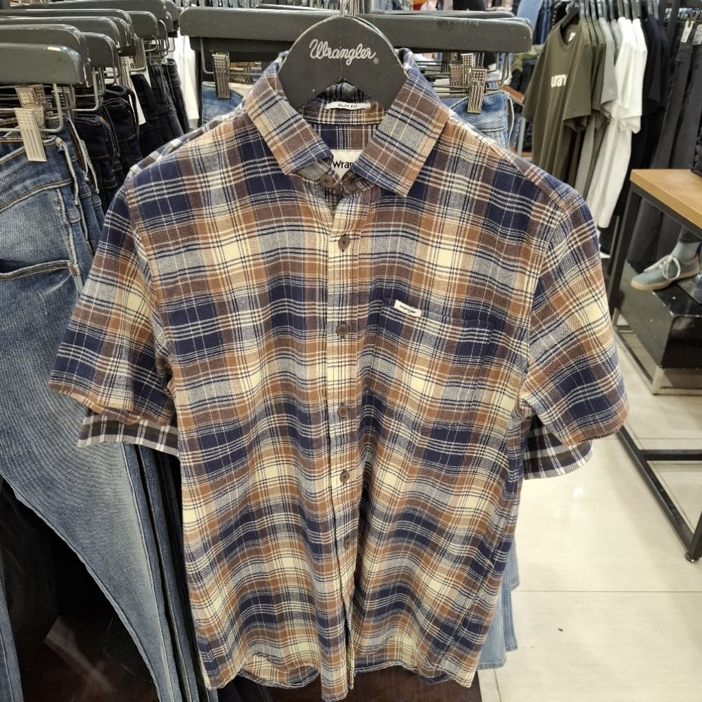 Wrangler Baju Kemeja Pria Dewasa Lengan Pendek Motif kotak Flanel Original
