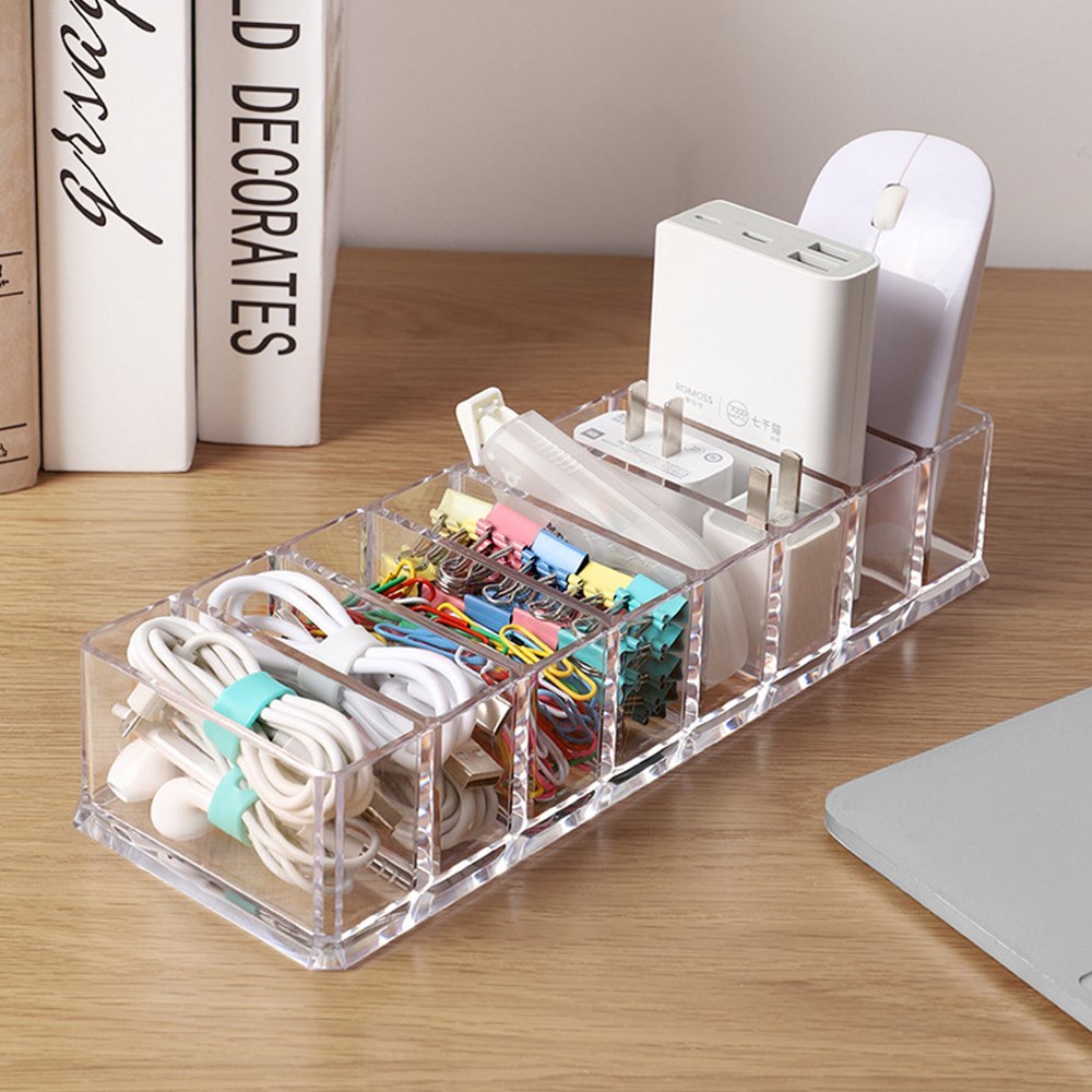 AKRCHRU - Kotak Penyimpanan Kabel Charger Data USB Akrilik Storage Box Cable Organizer Dengan Tutup 