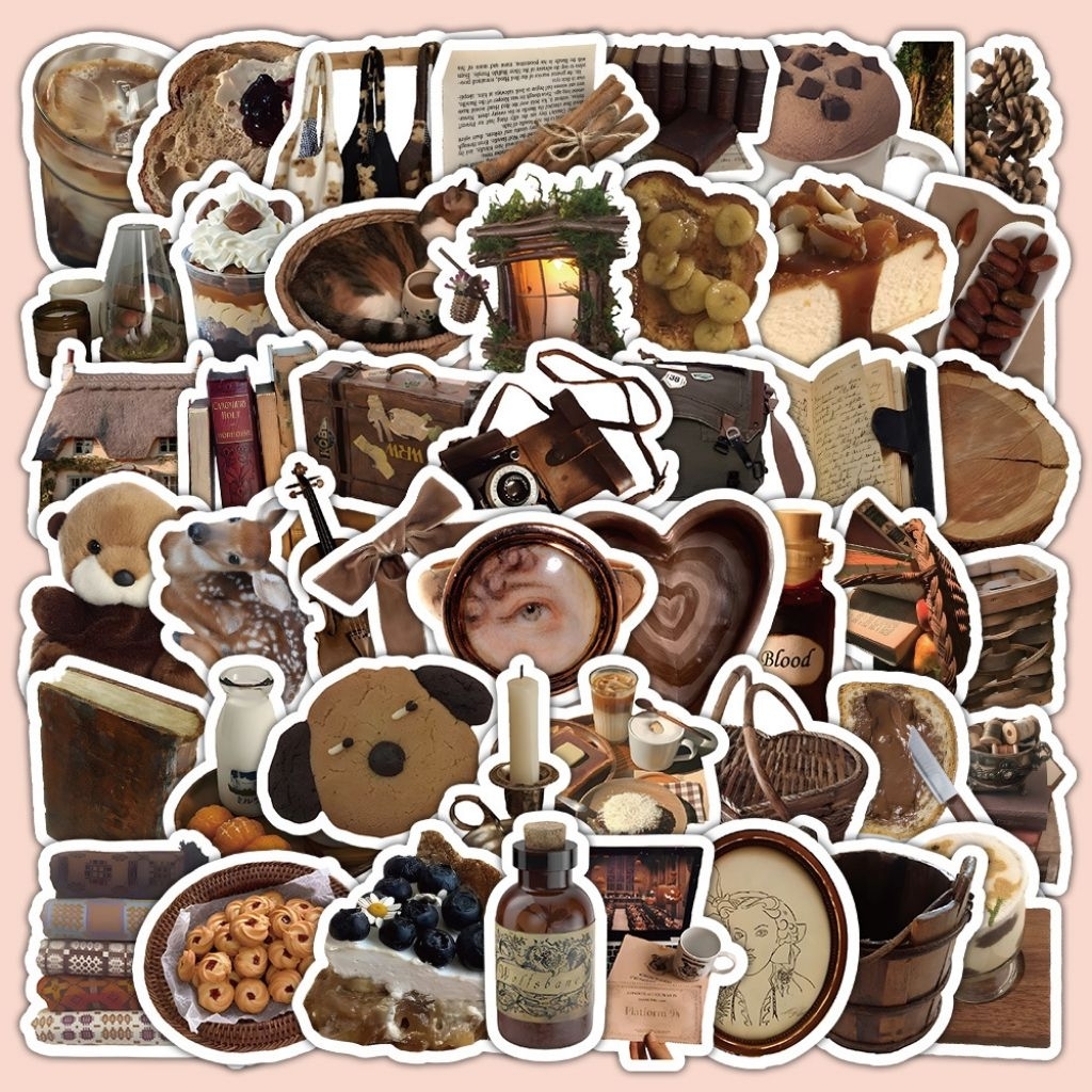 

60pcs Sticker Brown Vintage Aesthetic Wateproof Stiker Vinyl Laptop Botol Minum HP