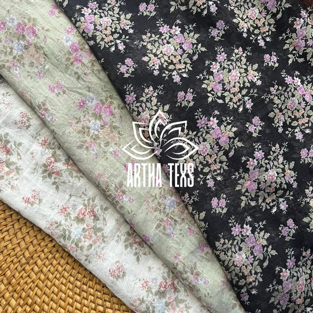kain katun silk sutra motif bunga bahan gamis