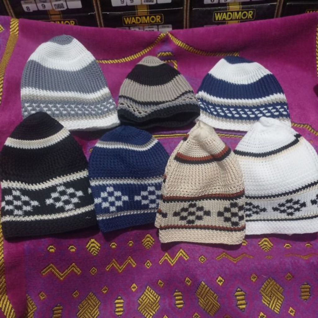 Peci Rajut Elastis Motif Estetik Ukuran Dewasa Peci Rajut Mercan Peci Rajut Haji Peci Rajut Mercan T