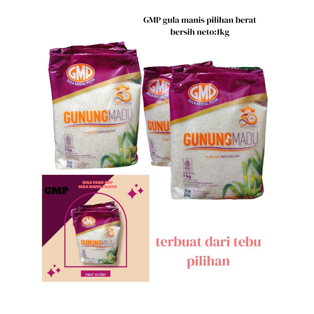 

Gula pasir GMP, gula manis, gula kristal manis madu berat 1kg