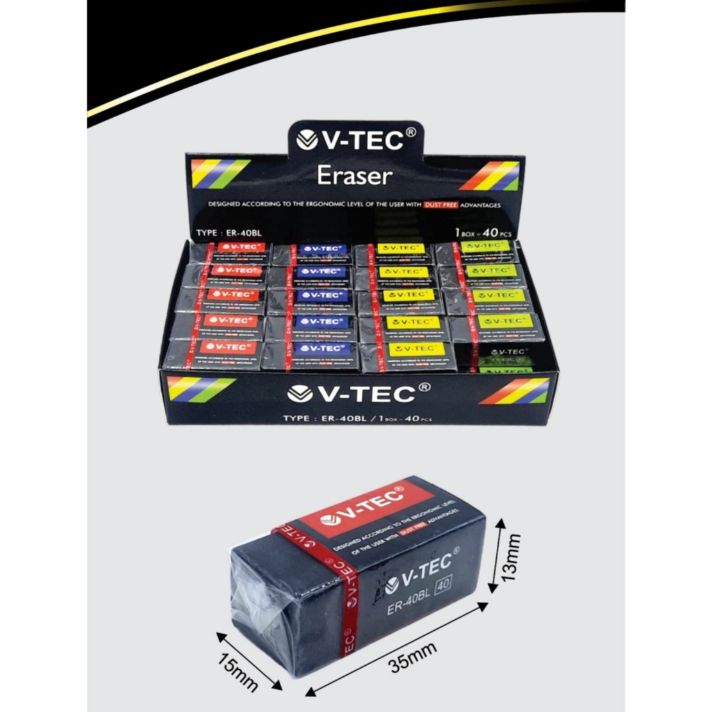 

V-TEC Penghapus Pensil - Eraser Pencil ER-40 BL Hitam Putih Hapusan Alat Tulis Sekolah Kantor ATK