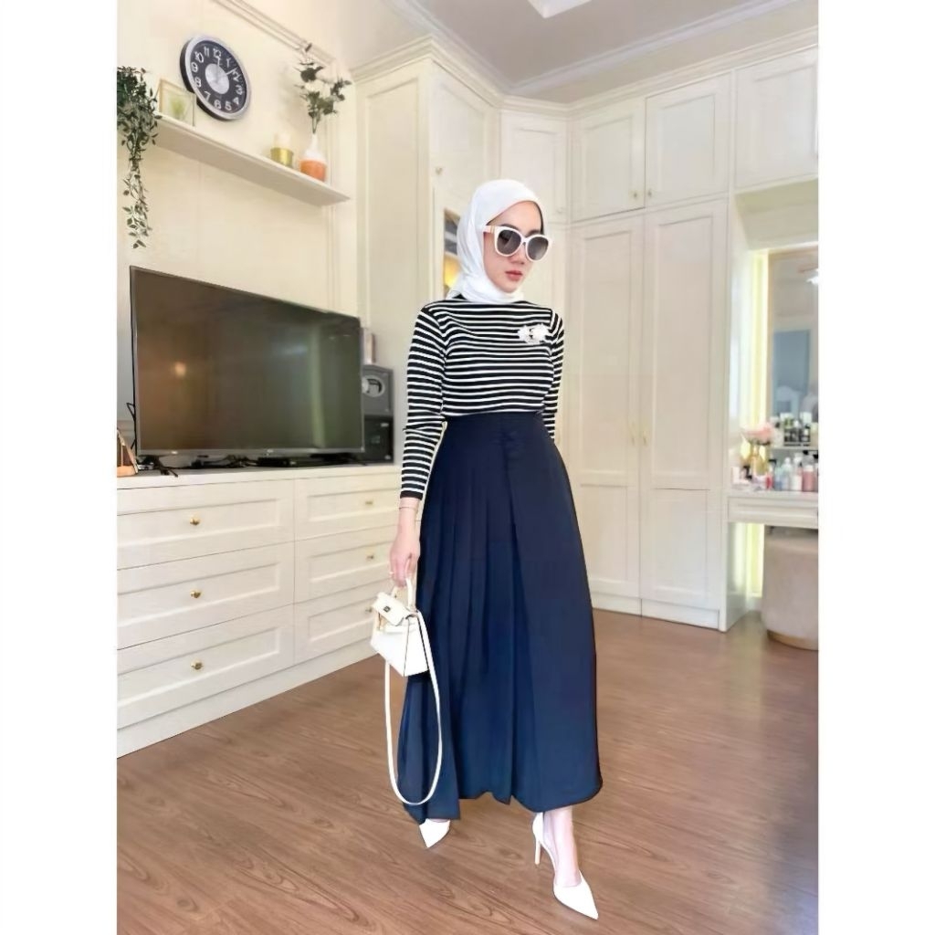 Moms_Syafa Cellie Pleats-Kulot Rok Plisket Wanita Bahan Furano Import Premium.
