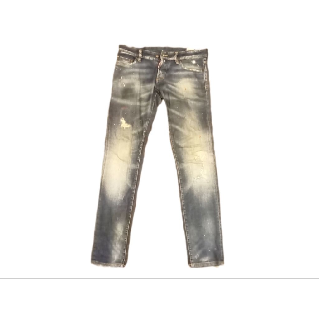 Celana denim fashion Italy mid blue  wash rusty dot ripped paint DSQUARED2 slim jean original