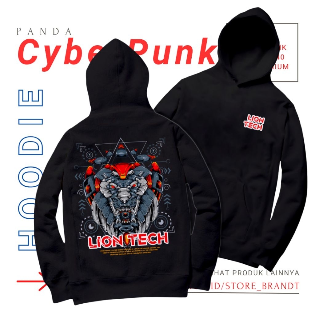 Jaket Hoodie Pria Wanita Unisex Fleece Hitam Keren Terbaru CyberPunk 09 Lion Tech