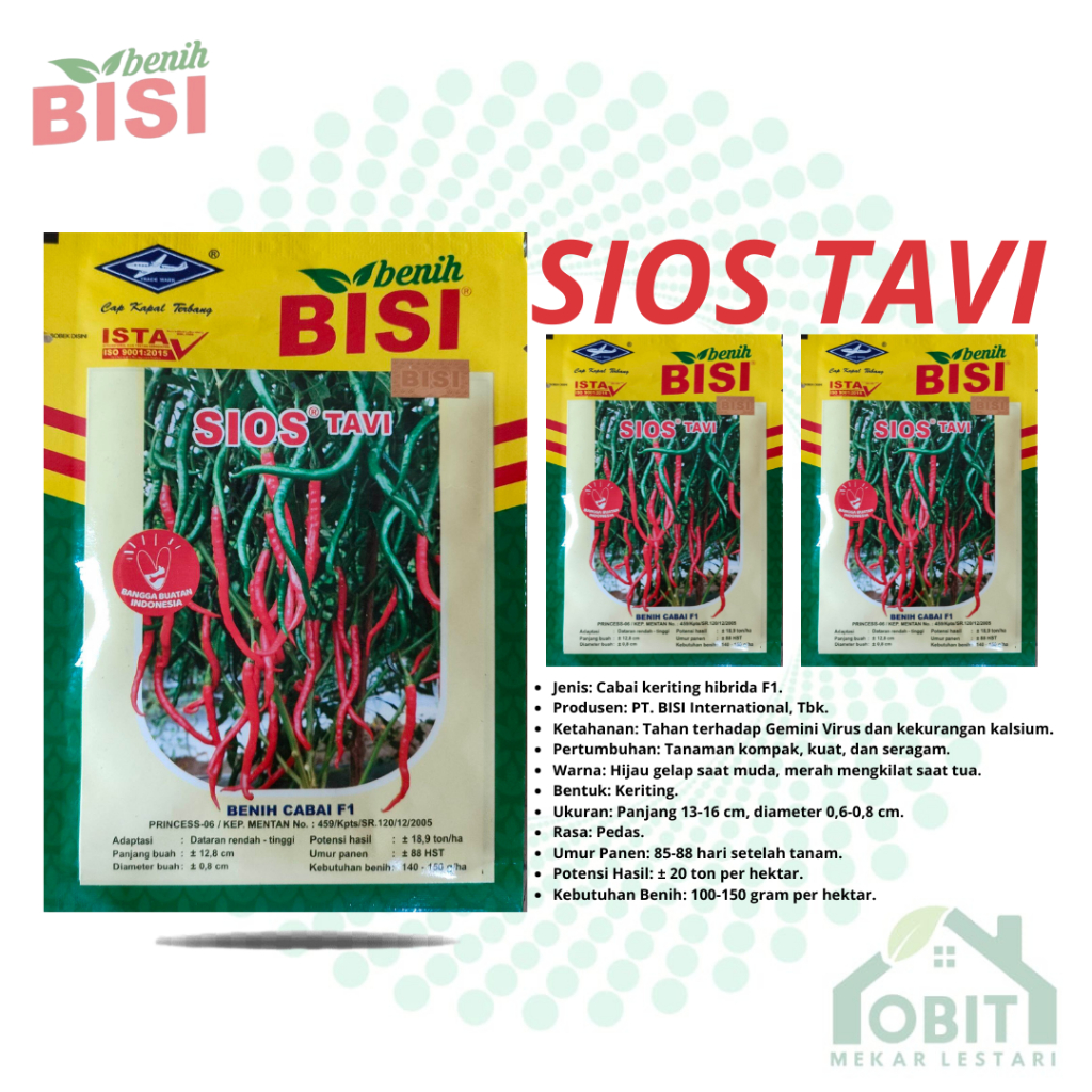 Bibit Cabai Keriting Sios Tavi – F1 Hibrida Tahan Gemini Virus ORIGINAL KEMASAN BARU PABRIK