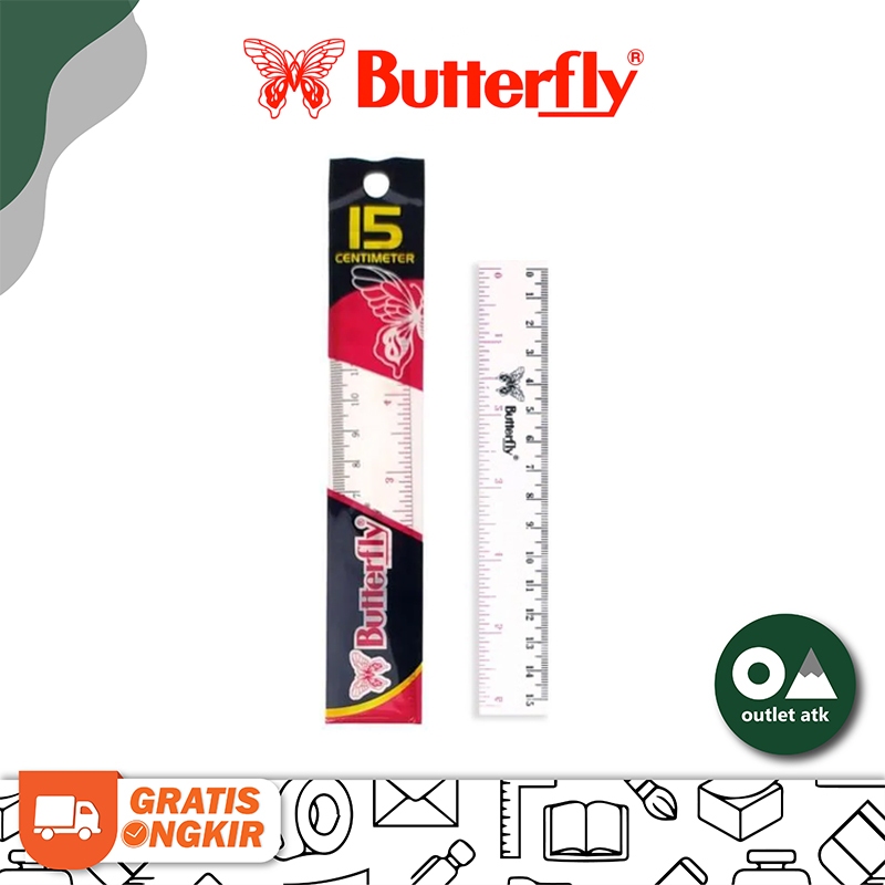 

Penggaris Butterfly 15 cm Garisan Clear Transparent Plastic Ruler