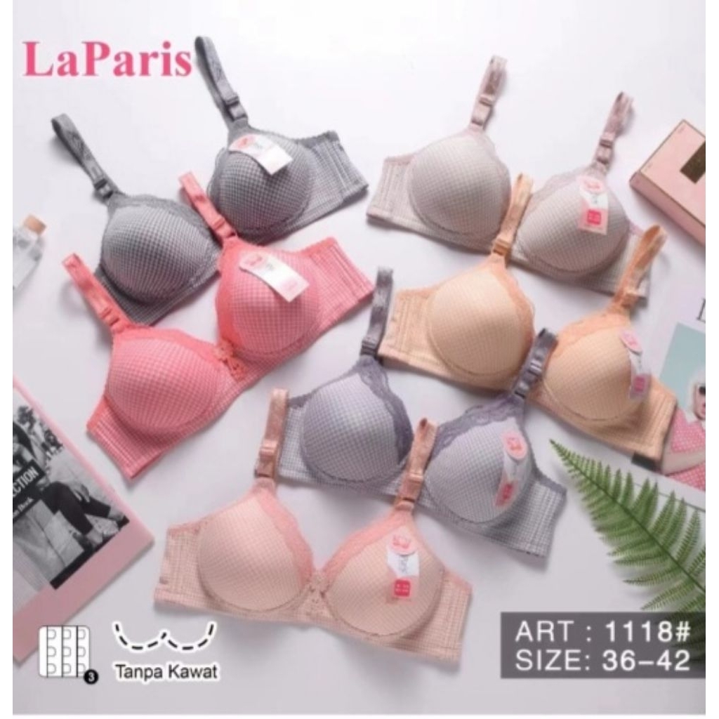 Bra La Paris tanpa kawat motif kotak kecil Renda