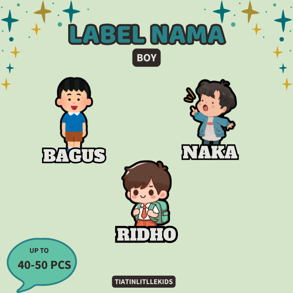 

Isi 40 pcs Sticker Nama Barang Anak Custom Sticker Vinyl Nama Anti Air Waterproof Sticker Label Nama