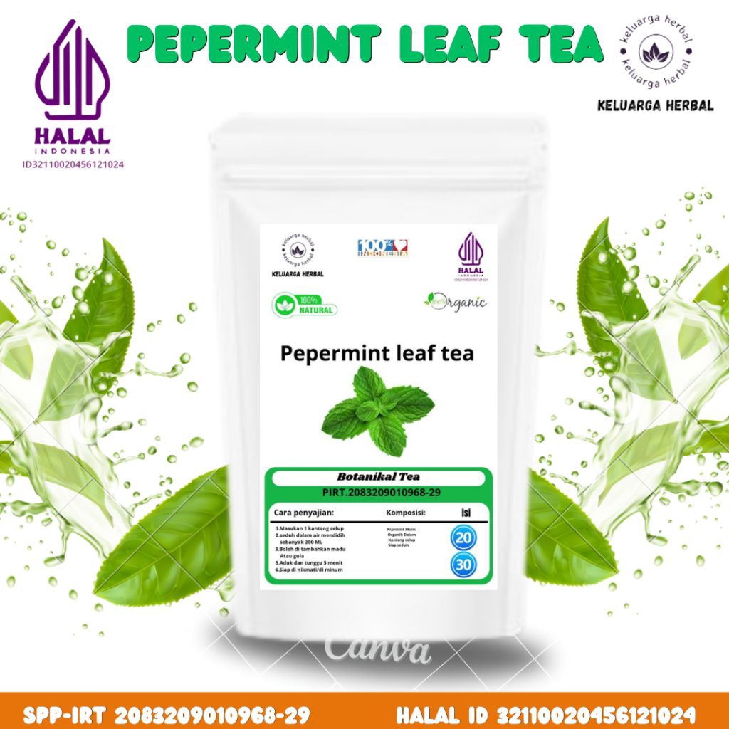 

Keluarga Botanikal Teh Pepermint Daun Mint Min isi 20 dan 30 teabag/kantong celup siap seduh