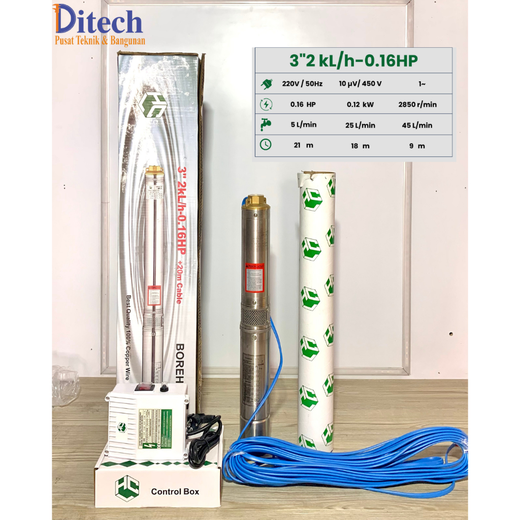 Pompa Satelit HCL 3 Inch 0,16HP Output 1 inch - Submersible Pump HCL + Kabel 20 Meter