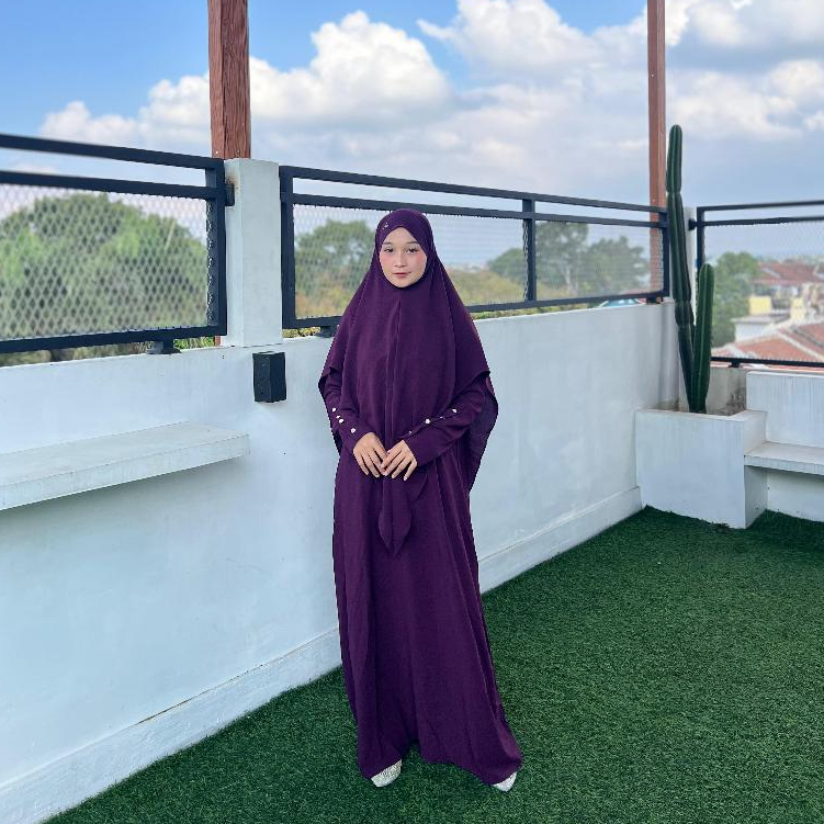 HIJRA STORIES -  Abaya Set Hijab Bandana Khimar Gamis Alma Series 2 Warna burgundy [FREE GIFT]
