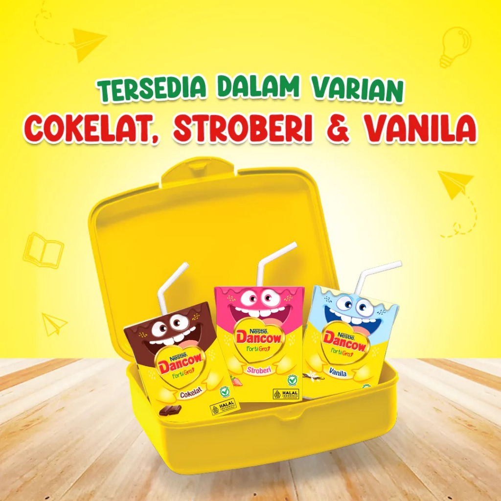 

DANCOW FortiGro Susu UHT Vanila, Cokelat, Stroberi Usia Sekolah 4pcs x 110ml