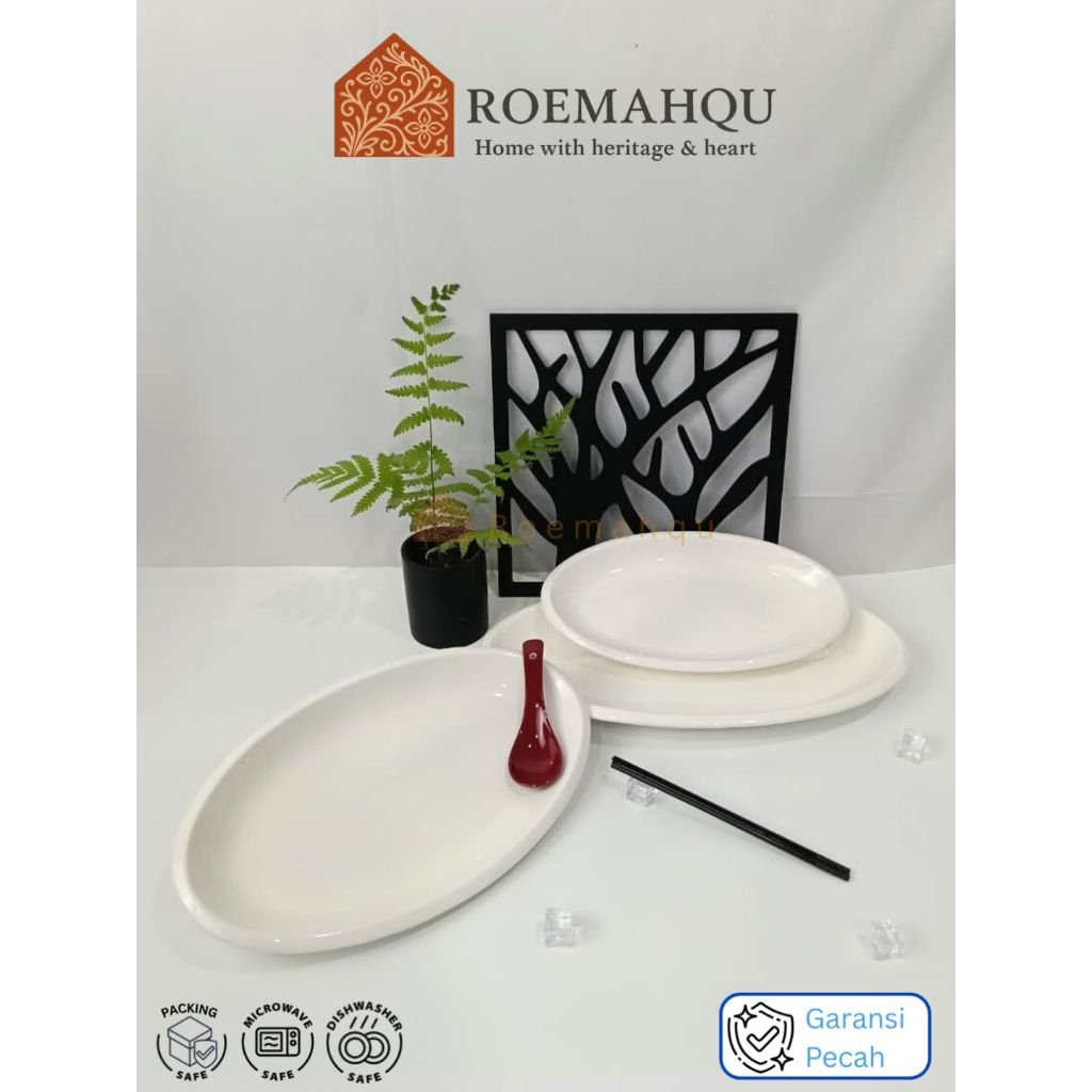 PYRAMID Piring Ikan Oval Polos Putih Keramik I 12,14,16 Inch I piring keramik I piring saji