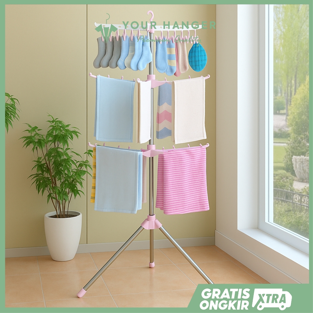 jemuran baju stainless - jemuran baju - jemuran baju bayi - Jemuran menara 3 tingkat