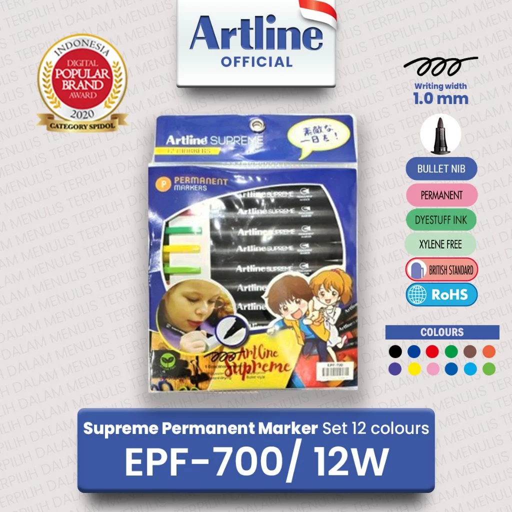 

(LIVE) ARTLINE Spidol Supreme Permanent Marker Set 12 Colours EPF-700/12W