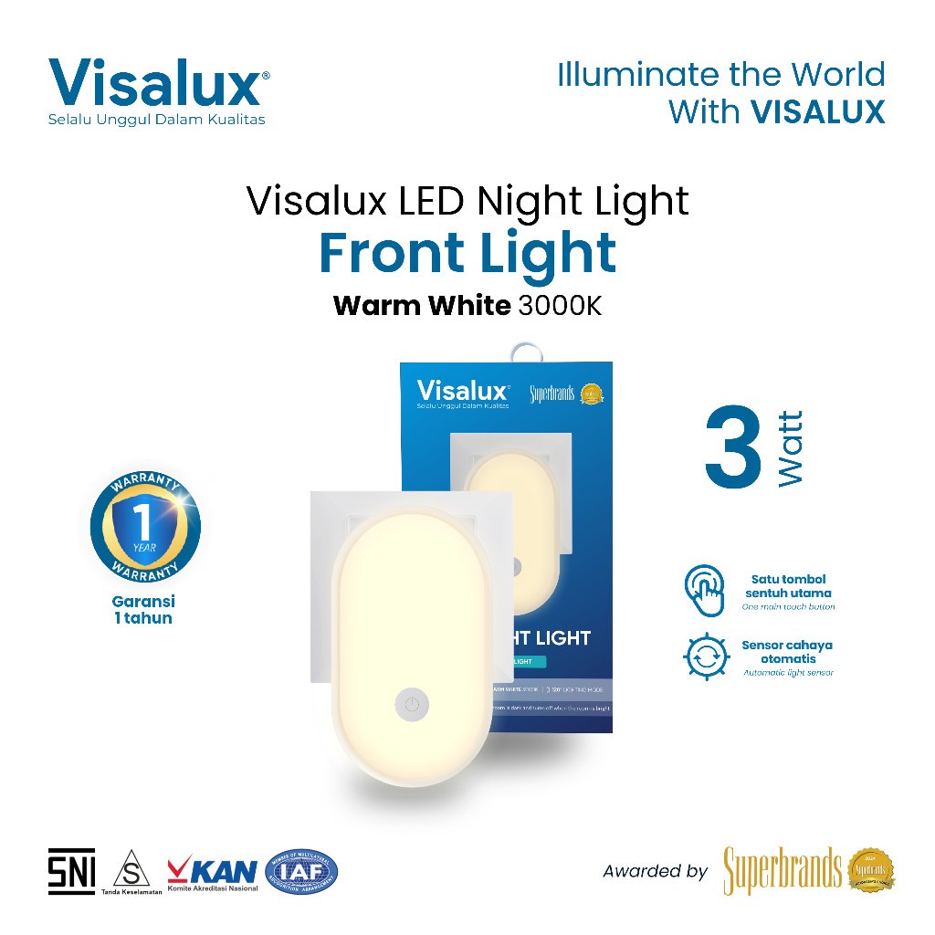 VISALUX Lampu Tidur LED Night Lamp 3 Watt Warm White