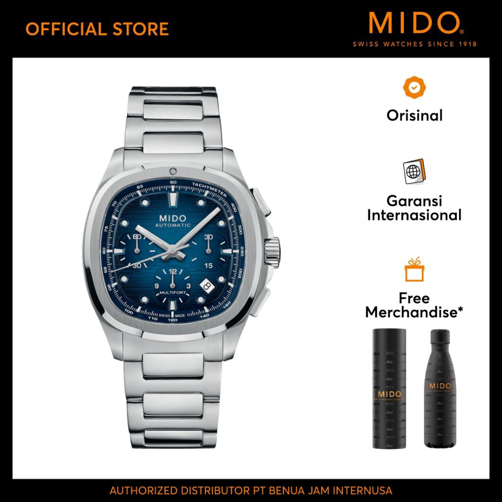 MIDO M0495271104100 Multifort TV Men Chronograph Blue Dial Stainless Steel Strap