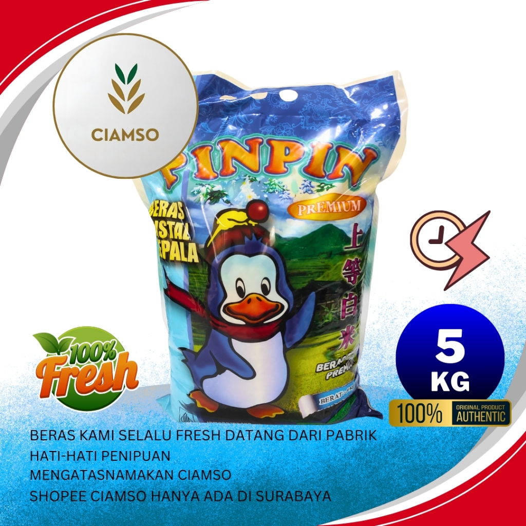 

Beras Premium Pinpin 5kg Instant - Wangi Tanpa Pemutih | Anti Semut & Aman Hujan