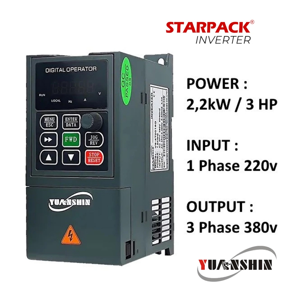 Inverter VFD Yuanshin V9 2,2kW/ 3HP Input 1Phase 220V Output 3Ph 380V