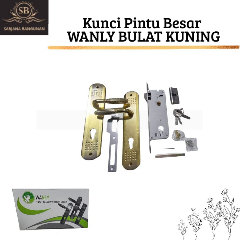 Kunci Pintu Besar/ Slot Pintu Besar Wanly Bulat Kuning