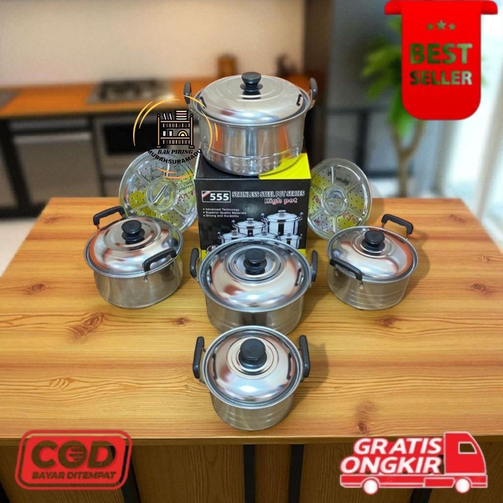 [PRP] panci ndo set isi 5 pcs 16-24 cm steamer 555