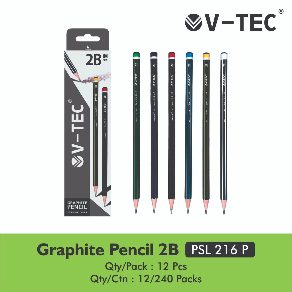 

V-TEC Graphite Pencil 2B PSL-216P Isi 12PCS
