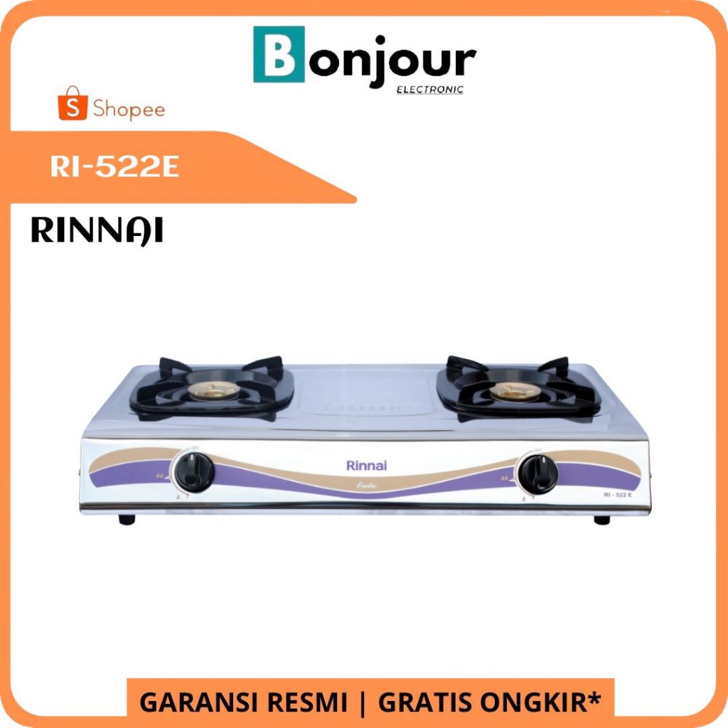 Kompor Gas Dua Tungku Rinnai RI-522E Stainless Steel Kompor Gas Rinnai RI522E
