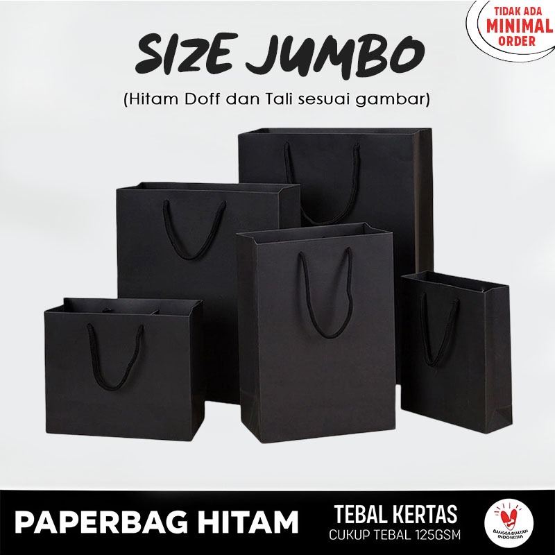 (ALL SIZE) Paper Bag Hitam Polos Semua Ukuran / Paper Bag Kado Packing Olshop / Papper Bag Jumbo Min
